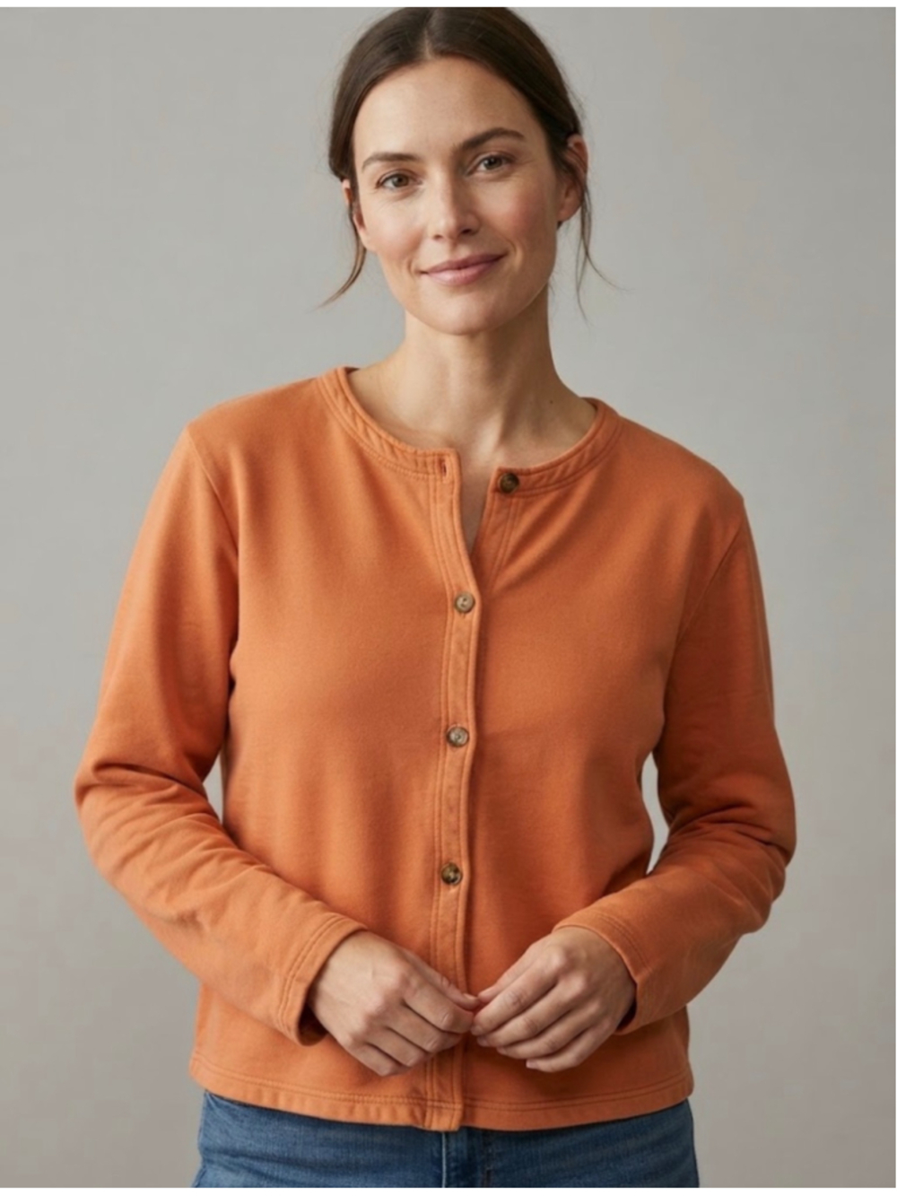 Orvis Cardigan Sweater Size L Faded Orange Button Front